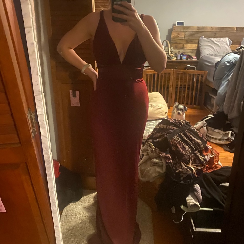 Deep V Maroon Dress